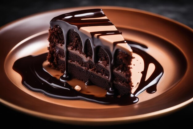 Foto um prato de um delicioso bolo de chocolate