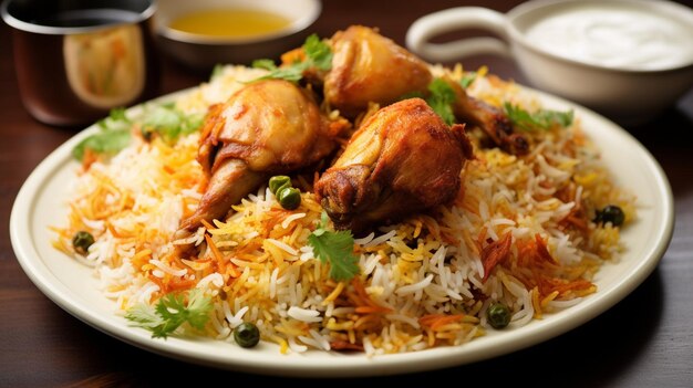 Um prato de Yammy e delicioso Biryani bem cozido com especiarias