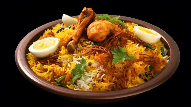 Um prato de Yammy e delicioso Biryani bem cozido com especiarias