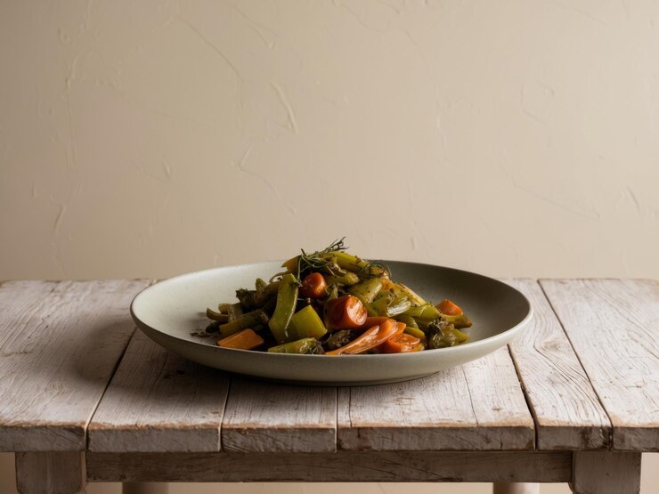 Foto um prato nutritivo de gorduras vegetais em uma mesa de madeira