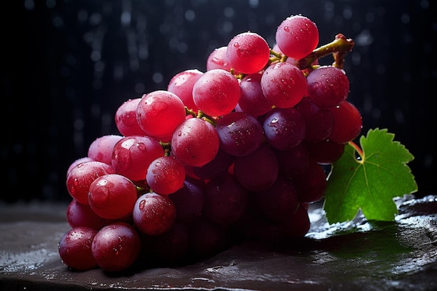 Um prato rosa cheio de uvas verdes deliciosas