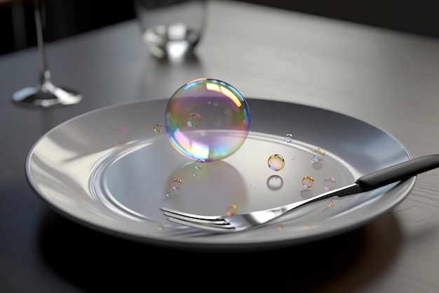 Um prato sem nada bolhas de sabão voando sobre um prato vazio conceito de dieta perda de peso dieta extrema rápida gerada por IA
