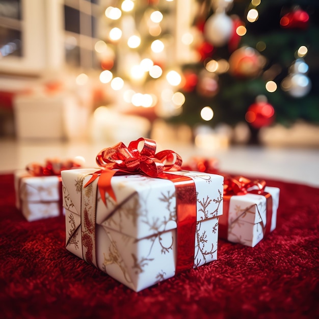 Foto um presente de natal xmas ou presente objetos de caixa em fundo de humor de feriado no inverno feliz natal