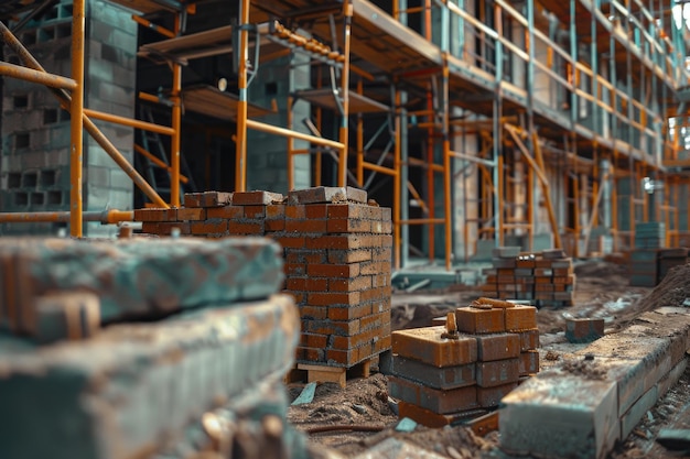 Foto um processo de construção de casas a partir de tijolos de silicato de gás