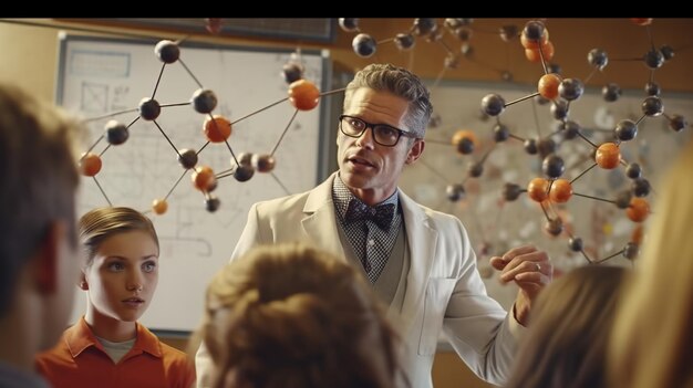 Foto um professor dando uma palestra em uma sala de aula