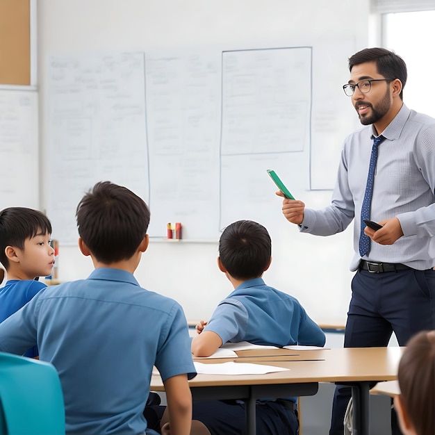 Um professor inteligente ensinando seus alunos na escola generativa ai