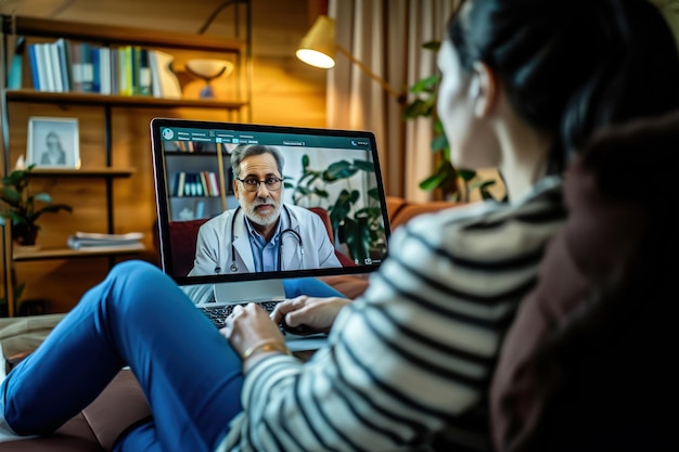 Foto um profissional de saúde usa um software de telemedicina para se conectar com um paciente para uma consulta remota