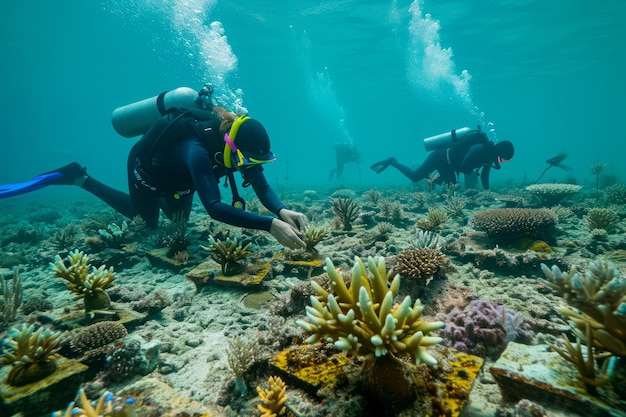 Foto um projecto de restauração de recifes de coral