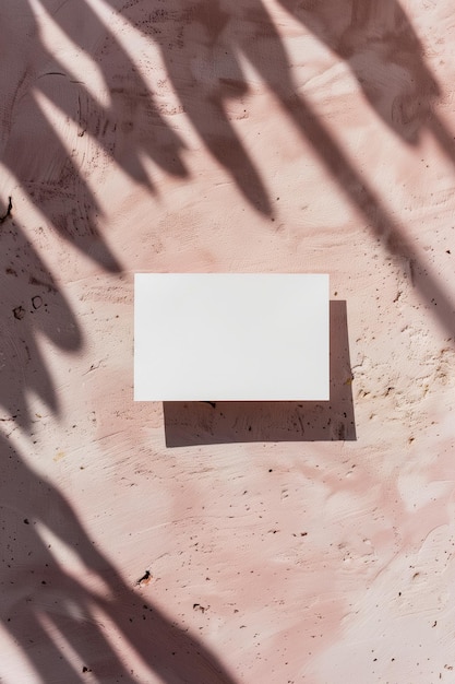 Um quadrado branco está em uma parede rosa com uma sombra dele