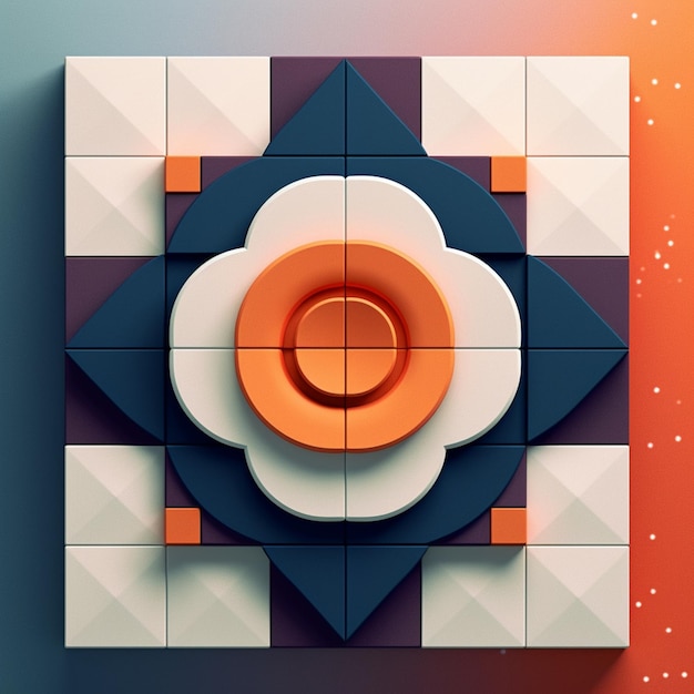 Um quadrado com uma flor no meio e um círculo branco no meio.