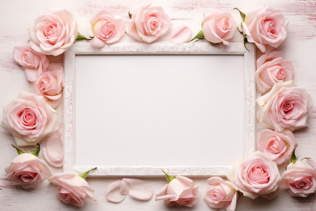 Foto um quadro branco em branco com rosas nele