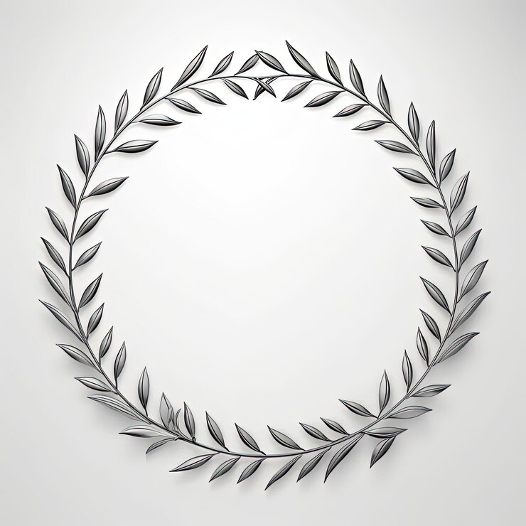Foto um quadro circular com folhas decorativas no estilo de monocromes minimalistas