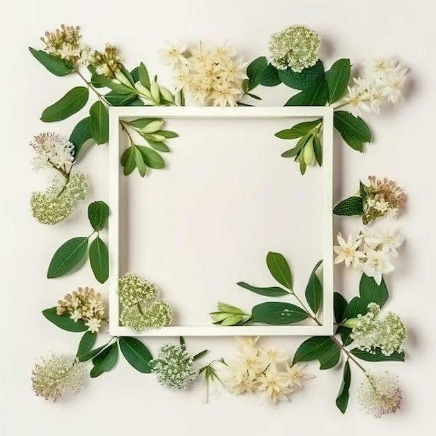 Um quadro com flores e folhas nele