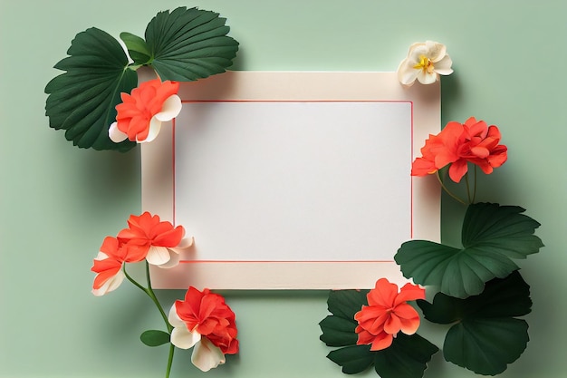 Um quadro com flores vermelhas e folhas em um fundo verde