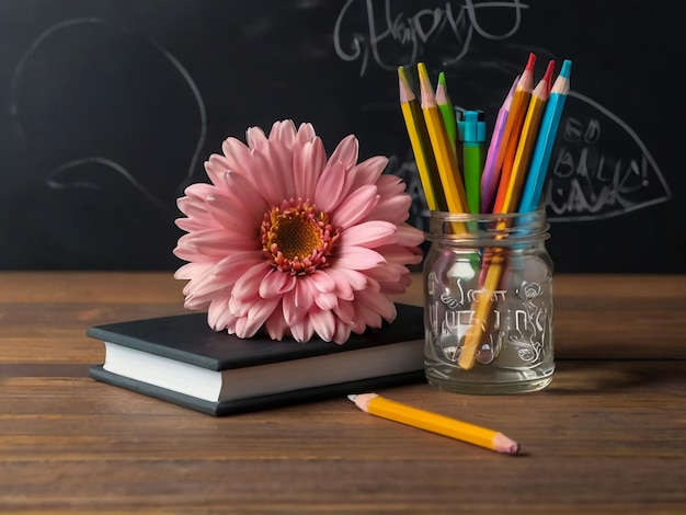 Foto um quadro com um quadro com uma flor rosa nele