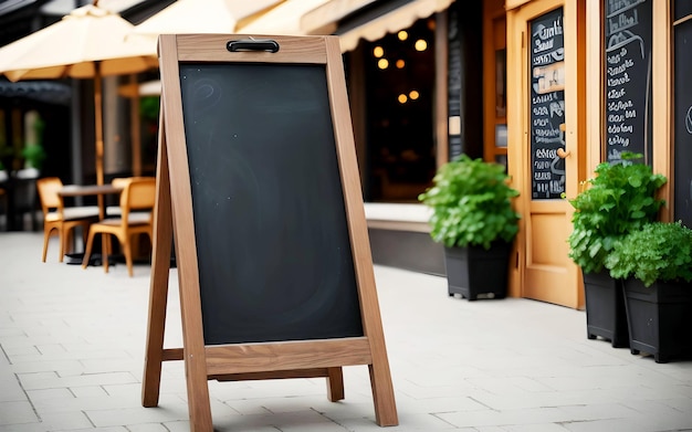 Um quadro de giz em uma calçada na frente de um restaurante de alta qualidade folha de modelo de imagem de estoque