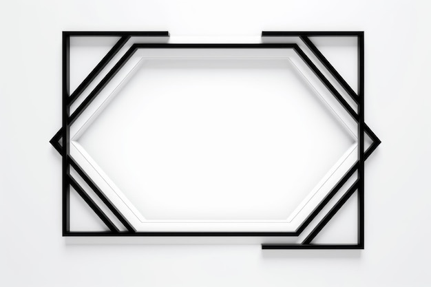 um quadro de hexágono preto e branco em uma parede branca