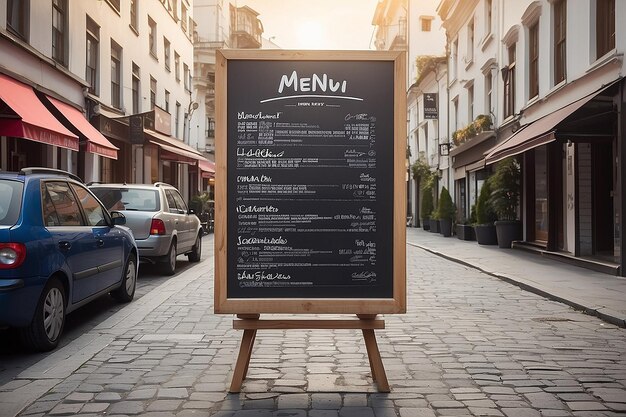 Um quadro de menus vazio na rua.