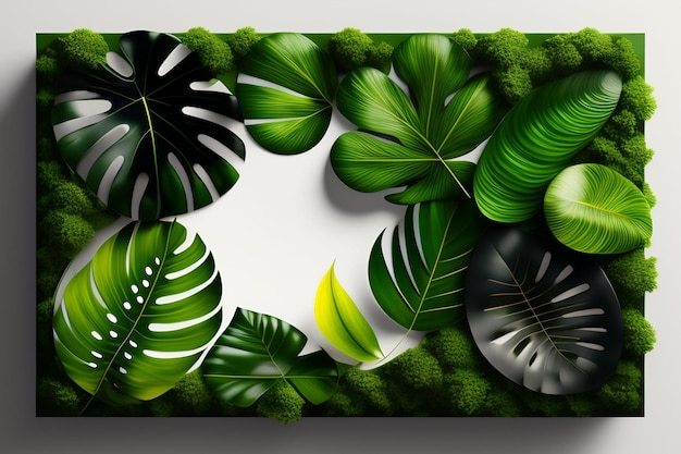 Um quadro de plantas tropicais com fundo verde