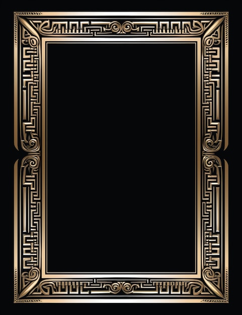 Foto um quadro dourado com um padrão grego em um fundo preto generativo ai