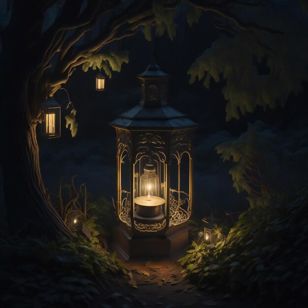 Um quadro encantador se desenrola quando uma lanterna radiante emana uma luminosidade suave