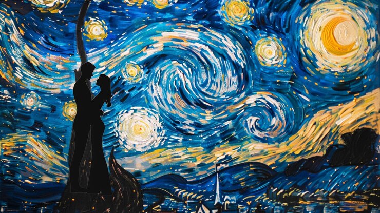 Foto um quadro estilo can gogh de um casamento ar 169 id de trabalho 063986405d1c4a58ac3d0f989cfc5830