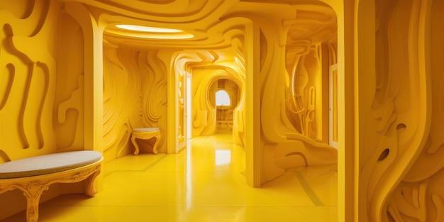 Um quarto amarelo com uma janela e uma porta que diz 'quarto amarelo'