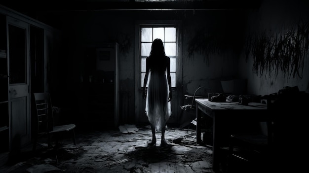 Foto um quarto assustador, uma cena assustadora de um filme de terror amador.