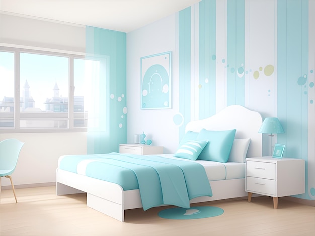 Foto um quarto azul moderno em estilo de desenho animado