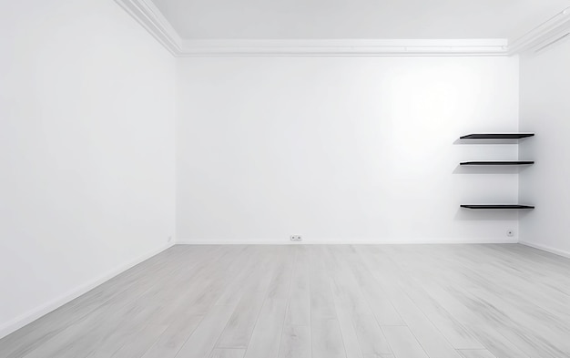Um quarto branco com uma parede branca e uma sapateira preta.