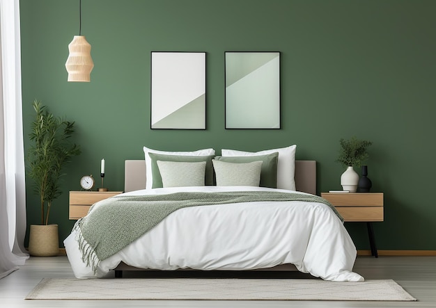 um quarto com paredes verdes pintadas com uma sombra verde claro