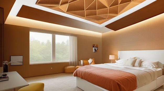 Um quarto com teto que muda de forma personalizável