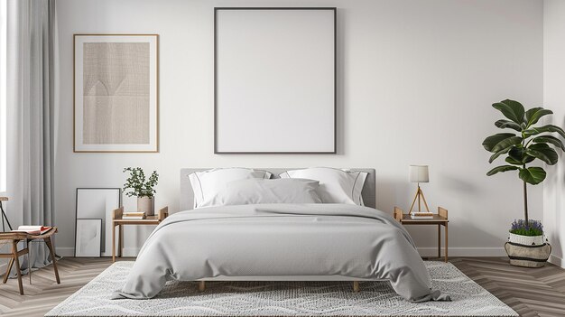 Foto um quarto com uma mesa de noite de cama e uma imagem emoldurada