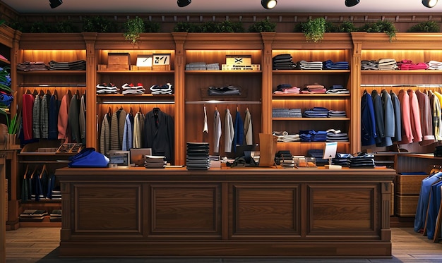 um quarto com uma prateleira com um monte de camisas nele
