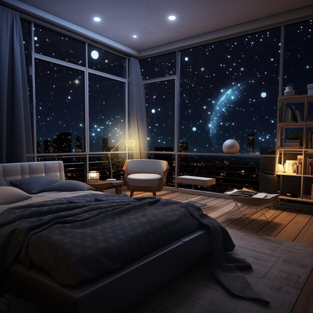 Um quarto com uma vista celestial