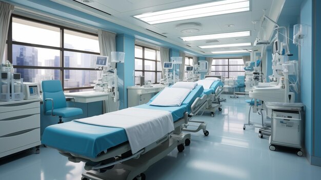 Um quarto de hospital cheio de equipamentos médicos