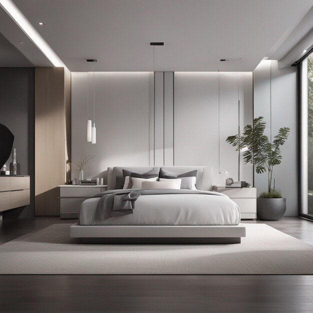 Um quarto duplo moderno com imagem hd de sofá branco