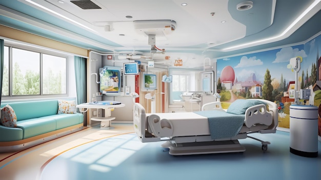 Um quarto em uma foto de hospital