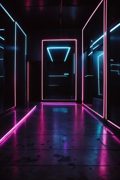 Um quarto escuro com papel de parede de fundo de luzes neon