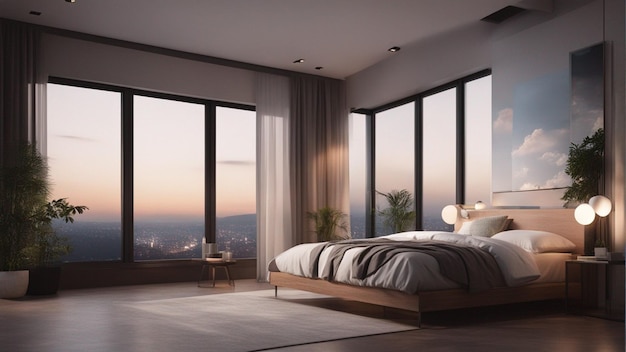 Um quarto moderno hiper realista com janela 8k
