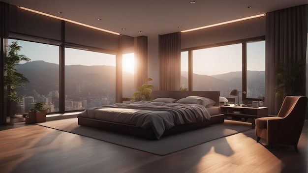 Um quarto moderno hiper realista com janela 8k