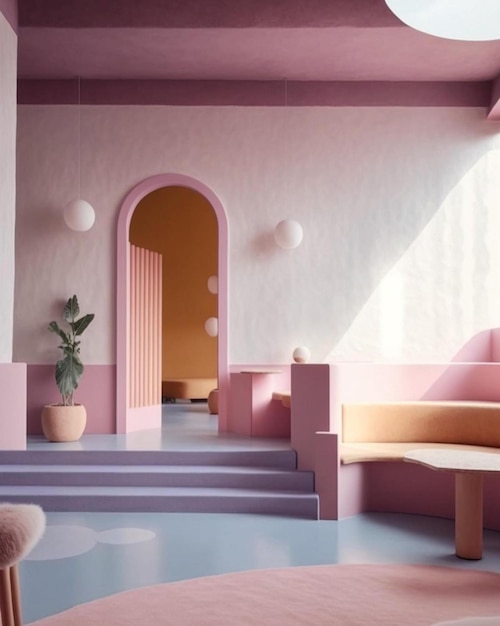 Um quarto rosa com uma porta que diz 'a casa é rosa'