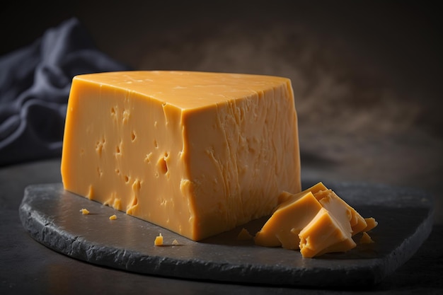 Um queijo que é cortado em pedaços