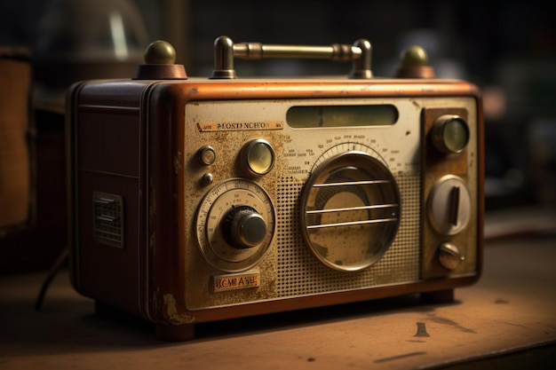 Um rádio antiquado com um botão enferrujado