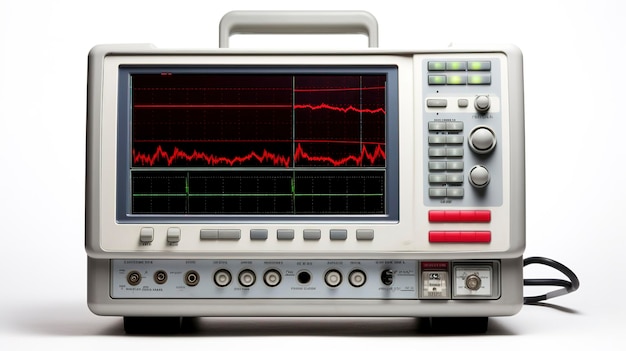 Foto um rádio prateado com uma linha vermelha no meio