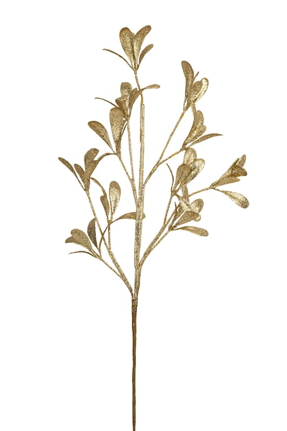 um ramo com folhas artificiais cobertas com sequinas douradas uma decoração festiva isolada