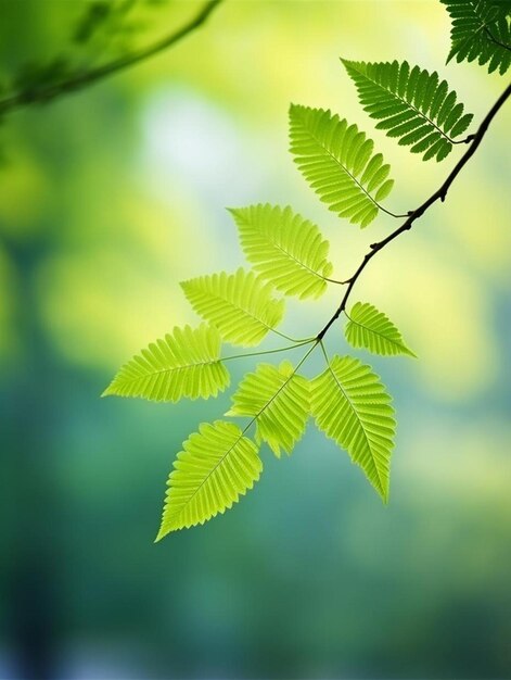 um ramo com uma folha verde que diz primavera nele