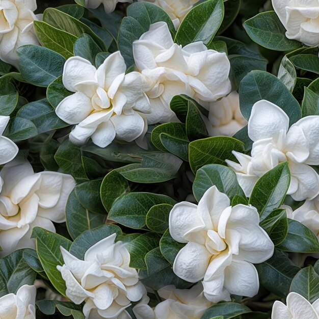 Um ramo de flores brancas com folhas verdes