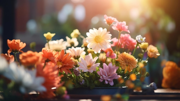 Um ramo de flores sobre uma mesa