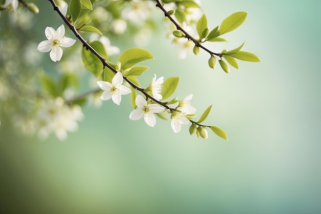 um ramo de uma cerejeira com flores brancas